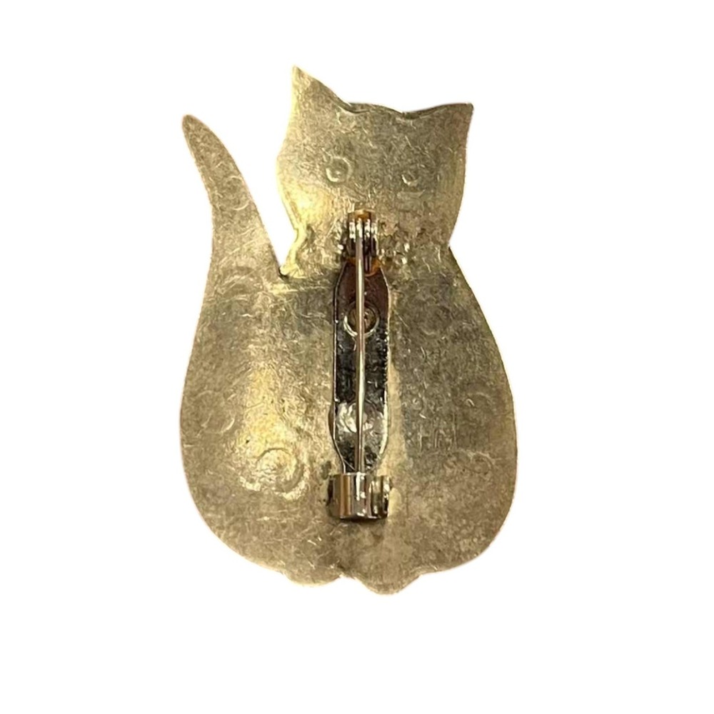 Vintage Multi Tone Artisan Cat With Hearts and Swirls Pin Brooch - Picture 2 of 2